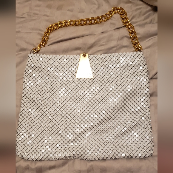 Felix Rey, White & Gold Metallic Purse, Flexible Squares on all sides, NWOT - Picture 5 of 11